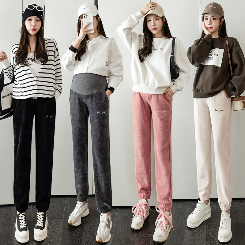 孕妇春秋季新款雪尼尔秋春装束脚裤运动裤哈伦裤春季长裤灯笼裤