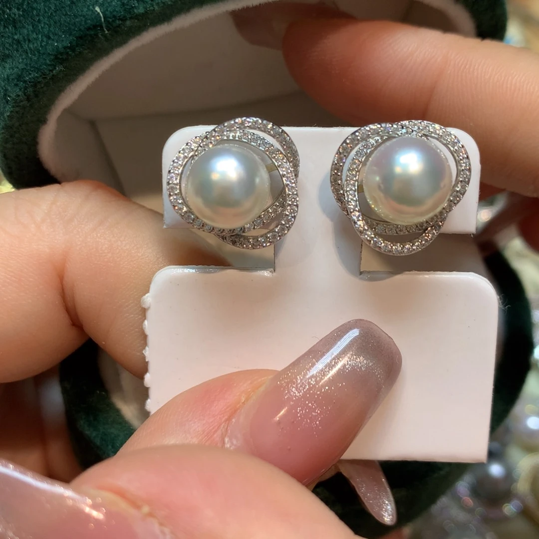 海水珍珠耳饰银S925镶嵌