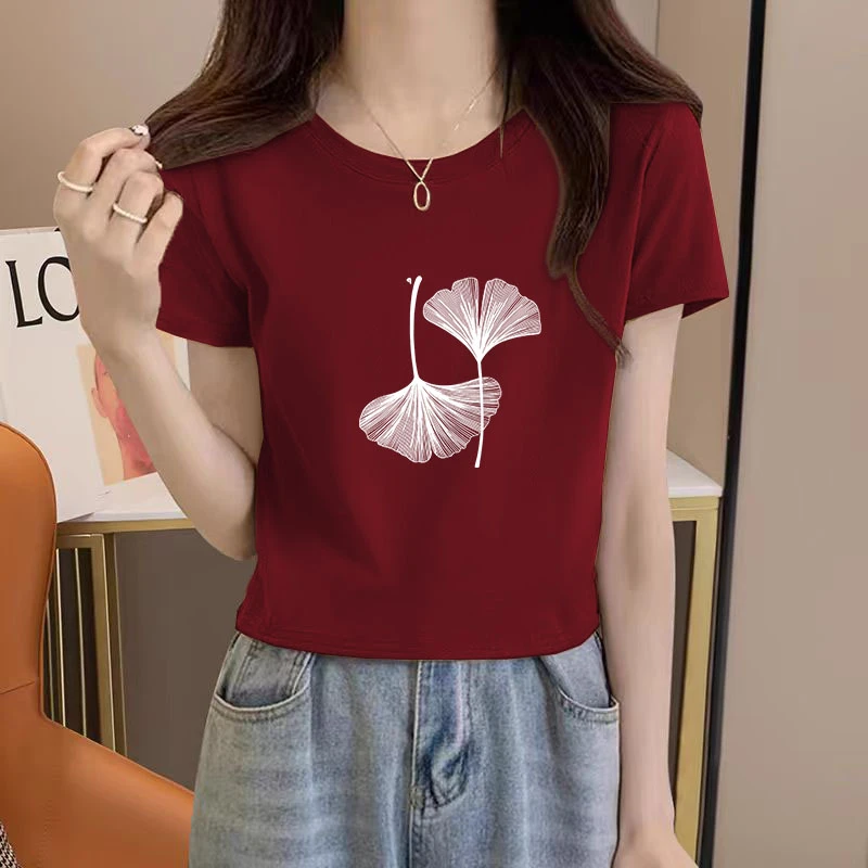 100%纯棉2025年夏季新款短袖T恤女韩版ins设计感小众短款显瘦上衣