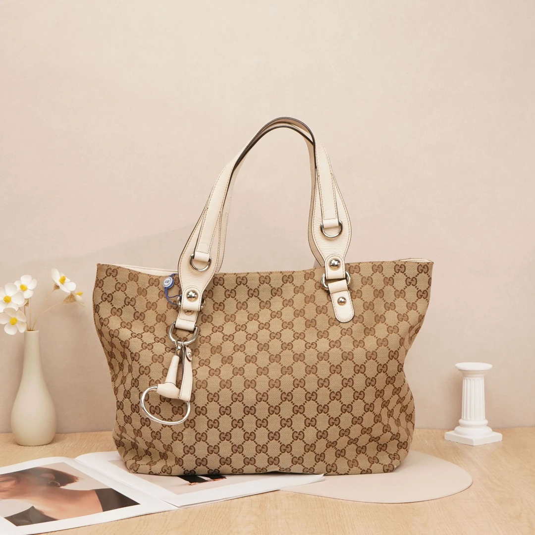 95新 GUCCI/古驰 特购物袋白色帆布包DS025635