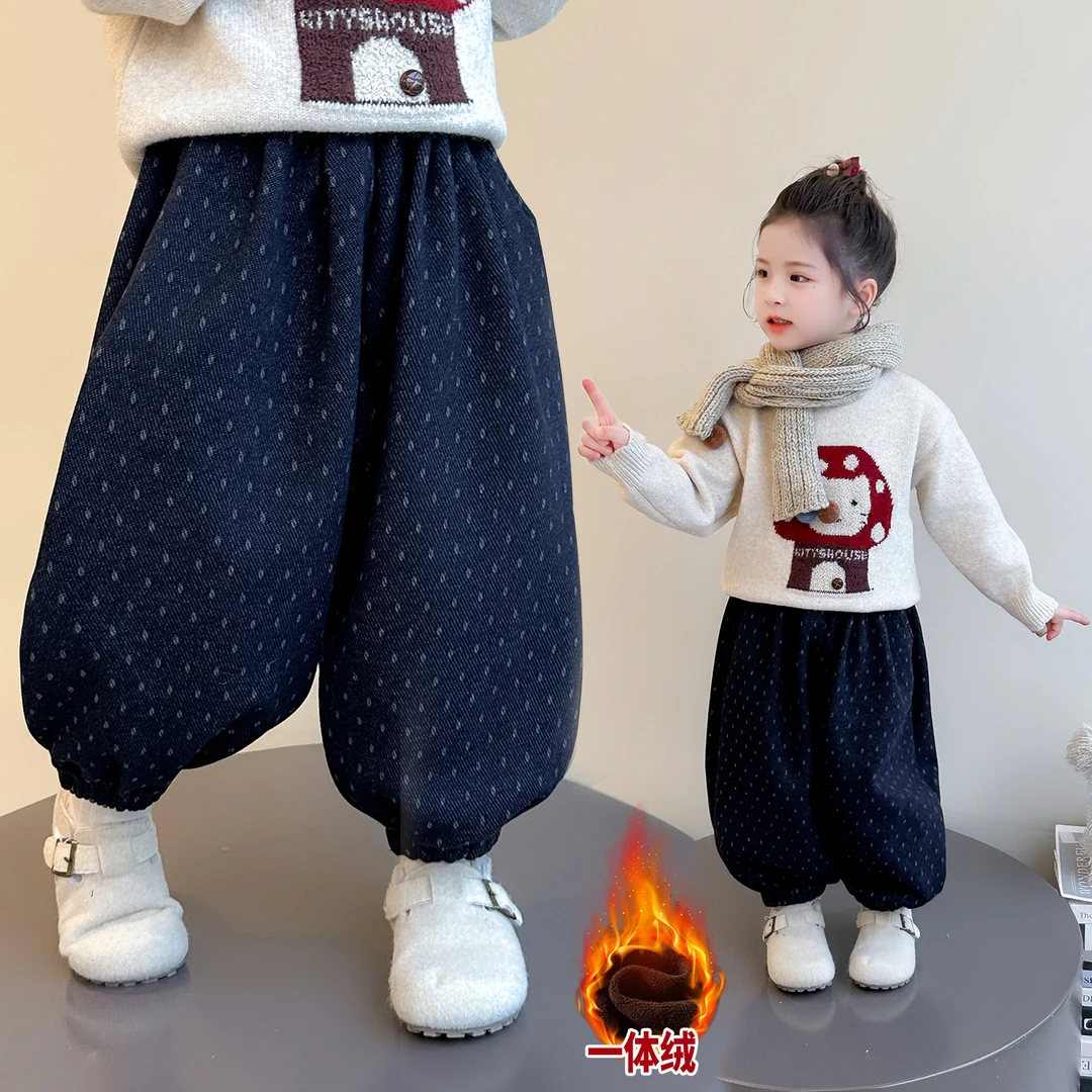 女童加绒灯笼裤洋气儿童秋冬装新款女宝宝一体绒休闲裤子小女孩潮