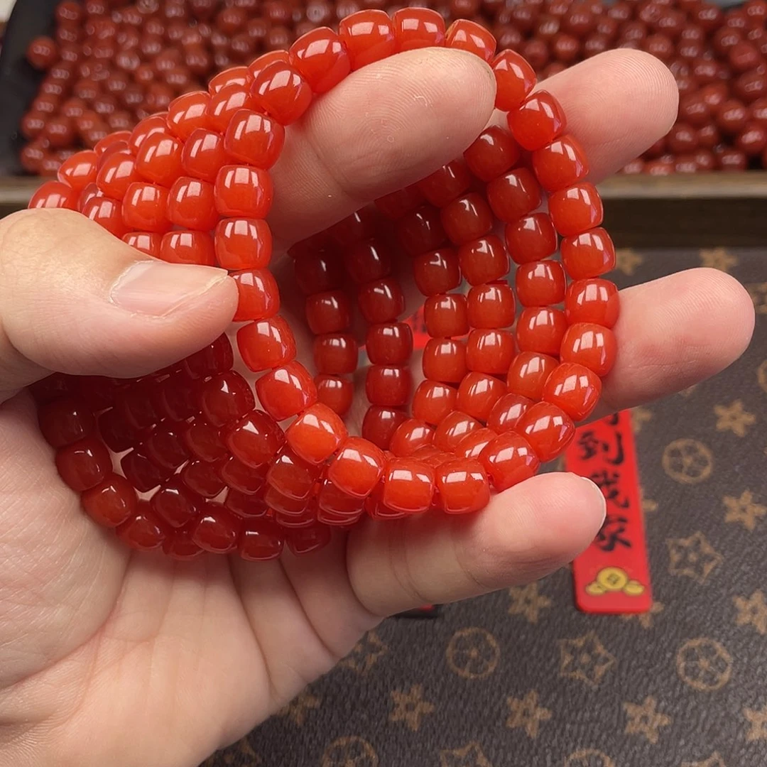 南红玛瑙5号锦红卡8直切手链未镶嵌