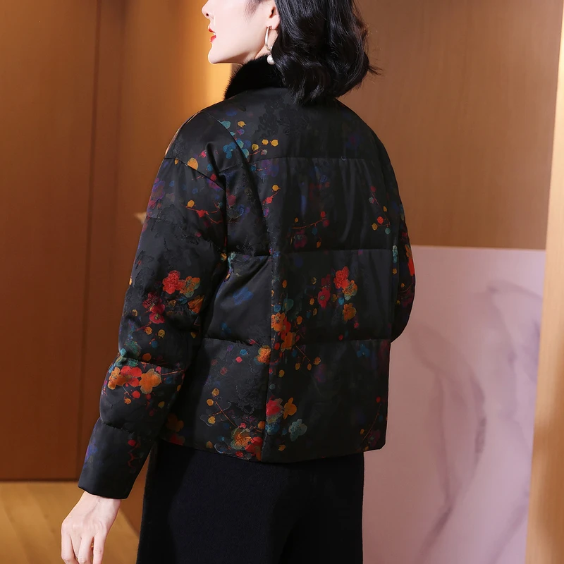 香云纱羽绒服女新款小个子鹅绒服高端品牌加厚冬季妈妈短款外套