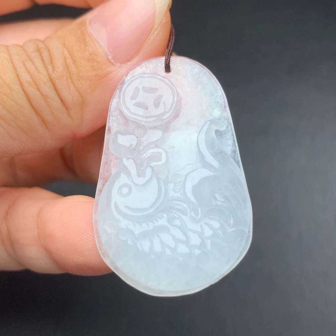 翡翠吊坠正品天然缅甸翡翠A货冰种鱼牌吊坠鱼跃龙门旺运势进财
