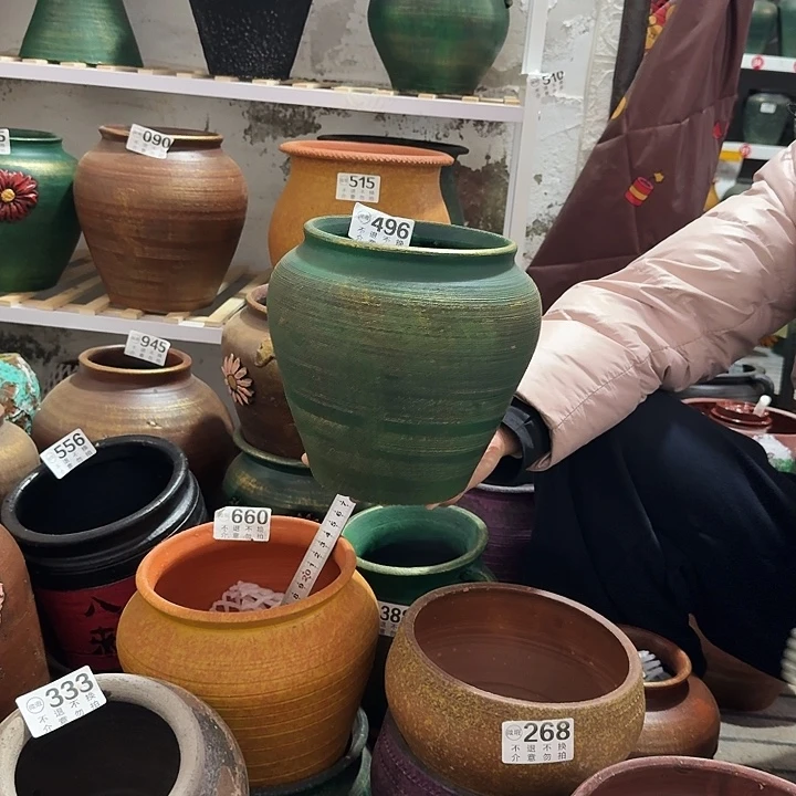 瑕疵金绿坛子496高度20口径14