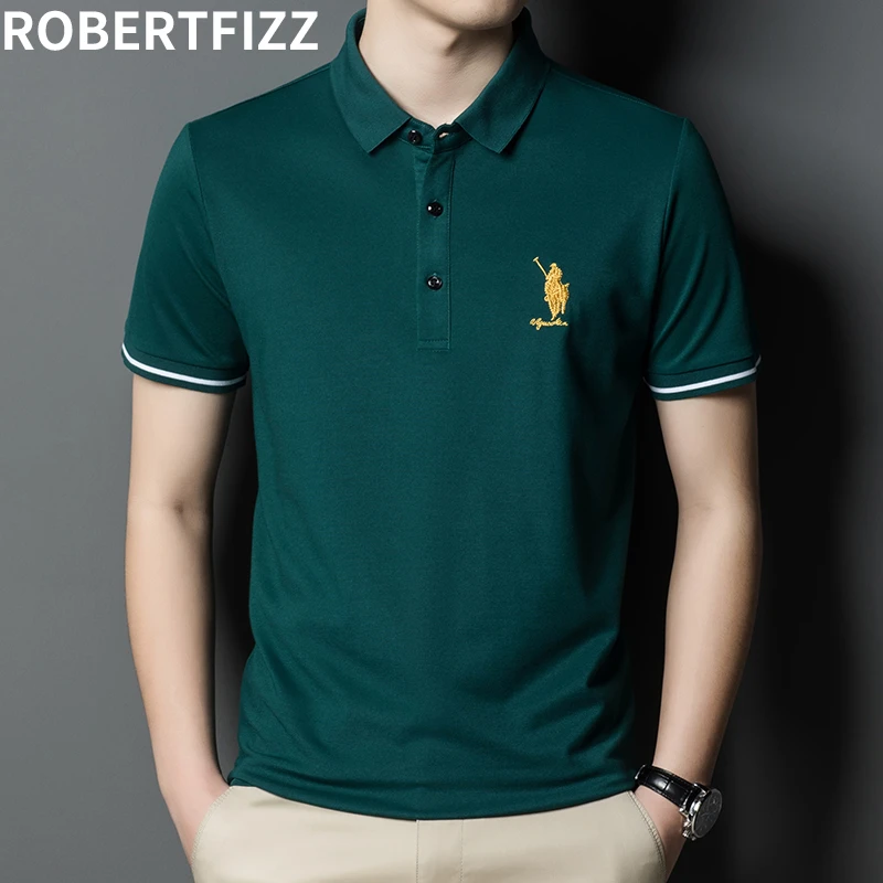 【ROBERTFIZZ总裁款POLO衫】夏短袖翻领棉T恤男士半袖纯色绣花体恤