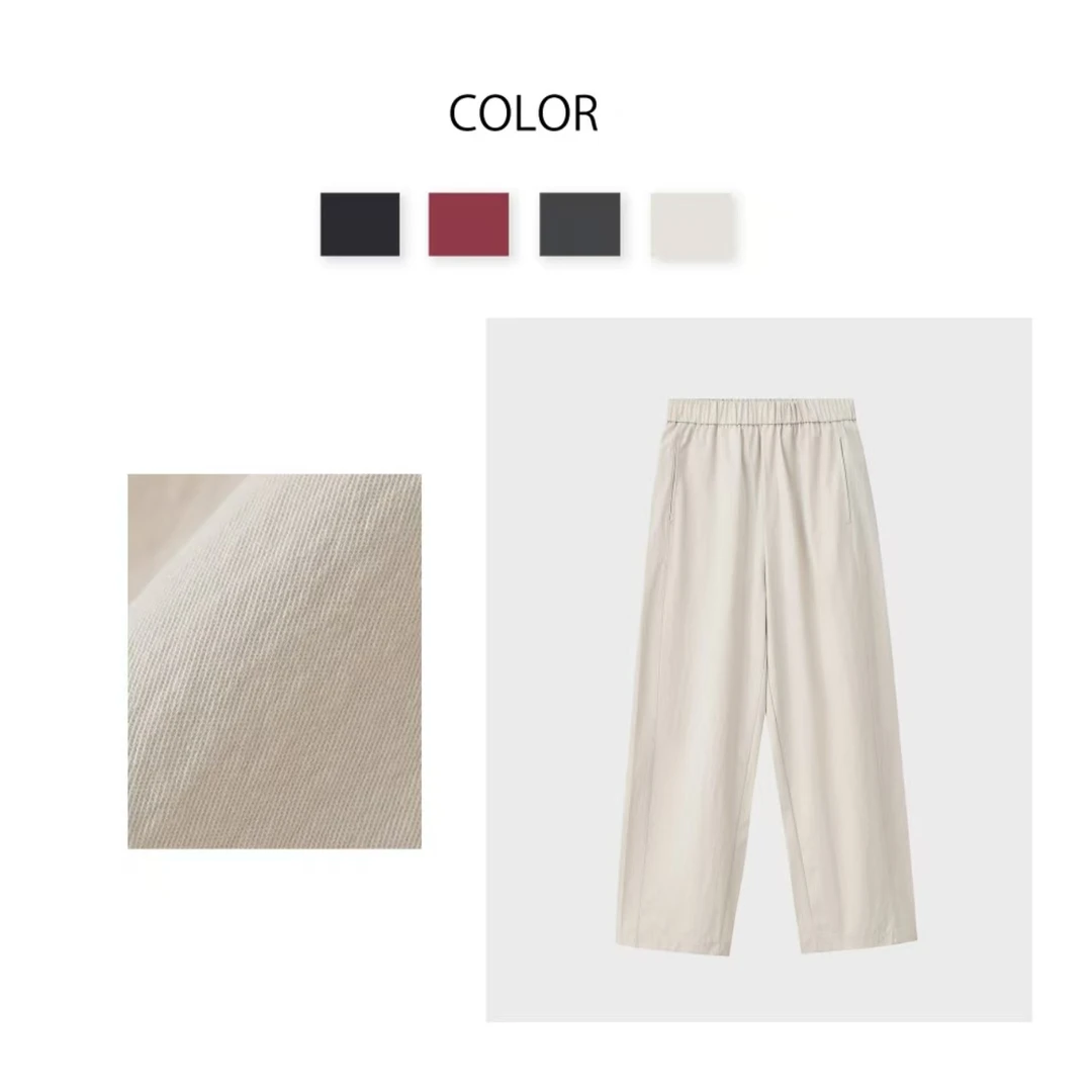 特皱感弹力棉直筒裤egg25新款女士裤子