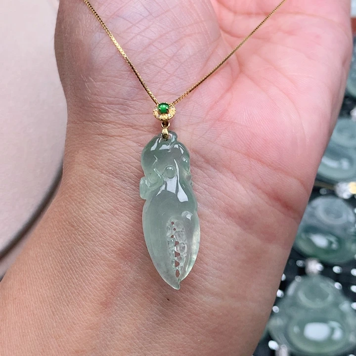 翡翠18K金镶嵌吊坠(不含链)