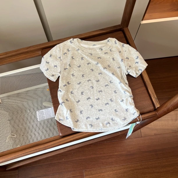 【编号U571】TTJ-1-08-儿童满印蝴蝶结短袖灰色-TTJ