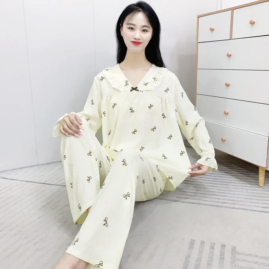 奶fufu云朵棉春秋季女士睡衣长袖长裤不带胸垫洋气家居服套装Y173