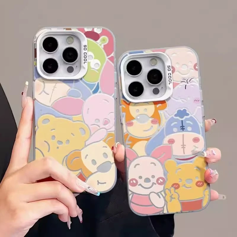 飞虎胜维尼熊家族磨砂彩银适用苹果16/15手机壳华为oppo小米vivo