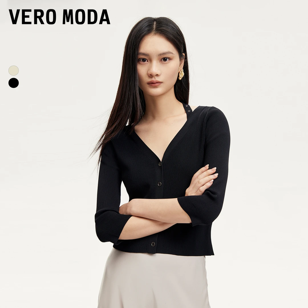 【粉丝专属】Vero Moda针织衫女V领七分袖挂脖短款324324031
