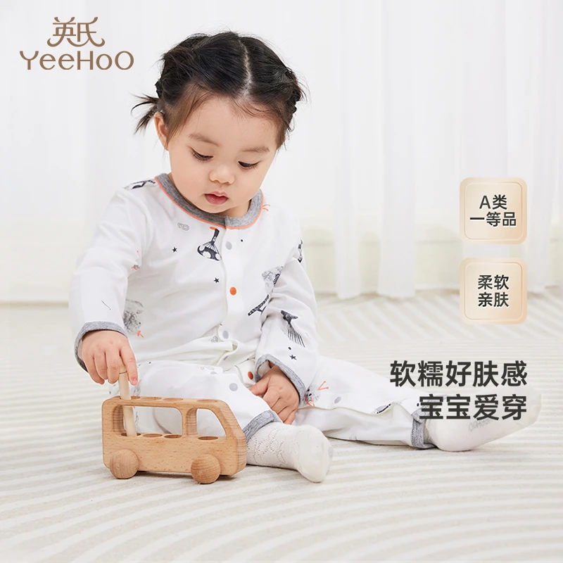 英氏【四季太空糯米衣】磨毛四季连体衣男童女童长袖新生儿衣服