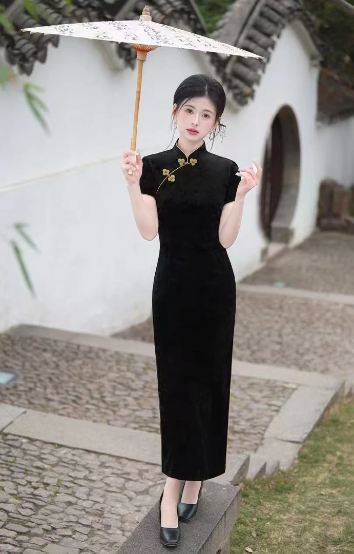 【松墨】旗袍春夏新款双层长度约120  （1329）