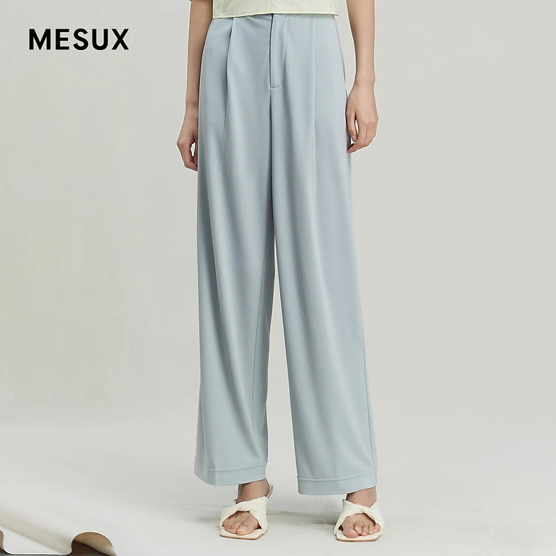 米岫醋酸极简腰头设计随性时尚金属装饰长裤