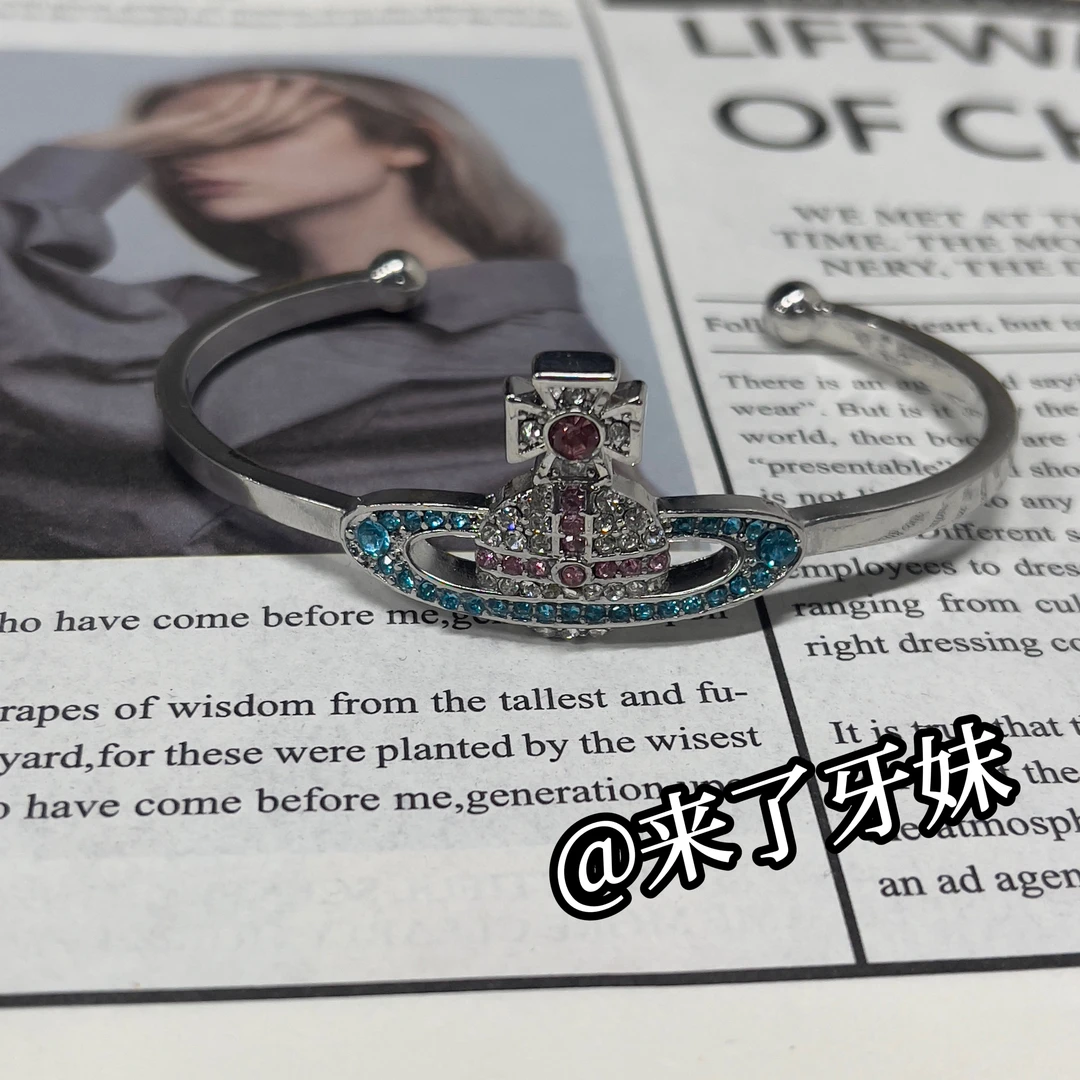 铜合金手镯 YM【小西蓝粉锆土星手镯】气质时尚百搭简约个性潮流