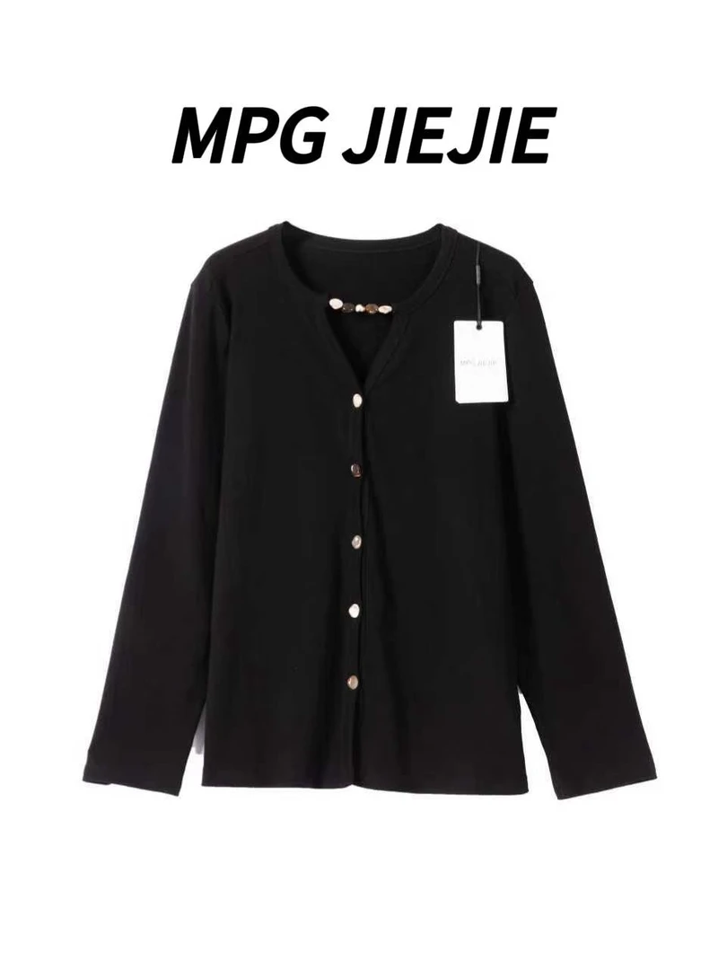 MPG JIEJIE【惊艳时光】25秋冬领口珠珠v领小众设计开衫