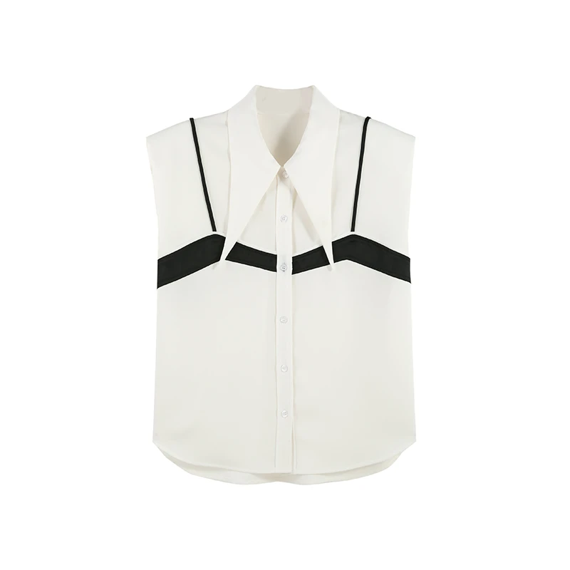 夏季气质时尚显瘦法式衬衫女复古白色拼接SHBZW651837