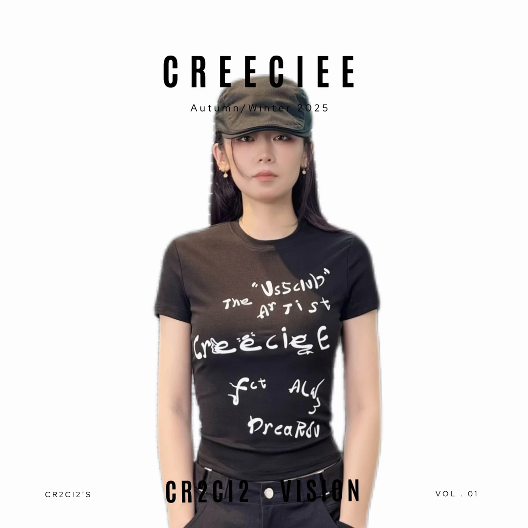 CREECIEE【黑与白】｜夏季半袖女款修身T恤25175