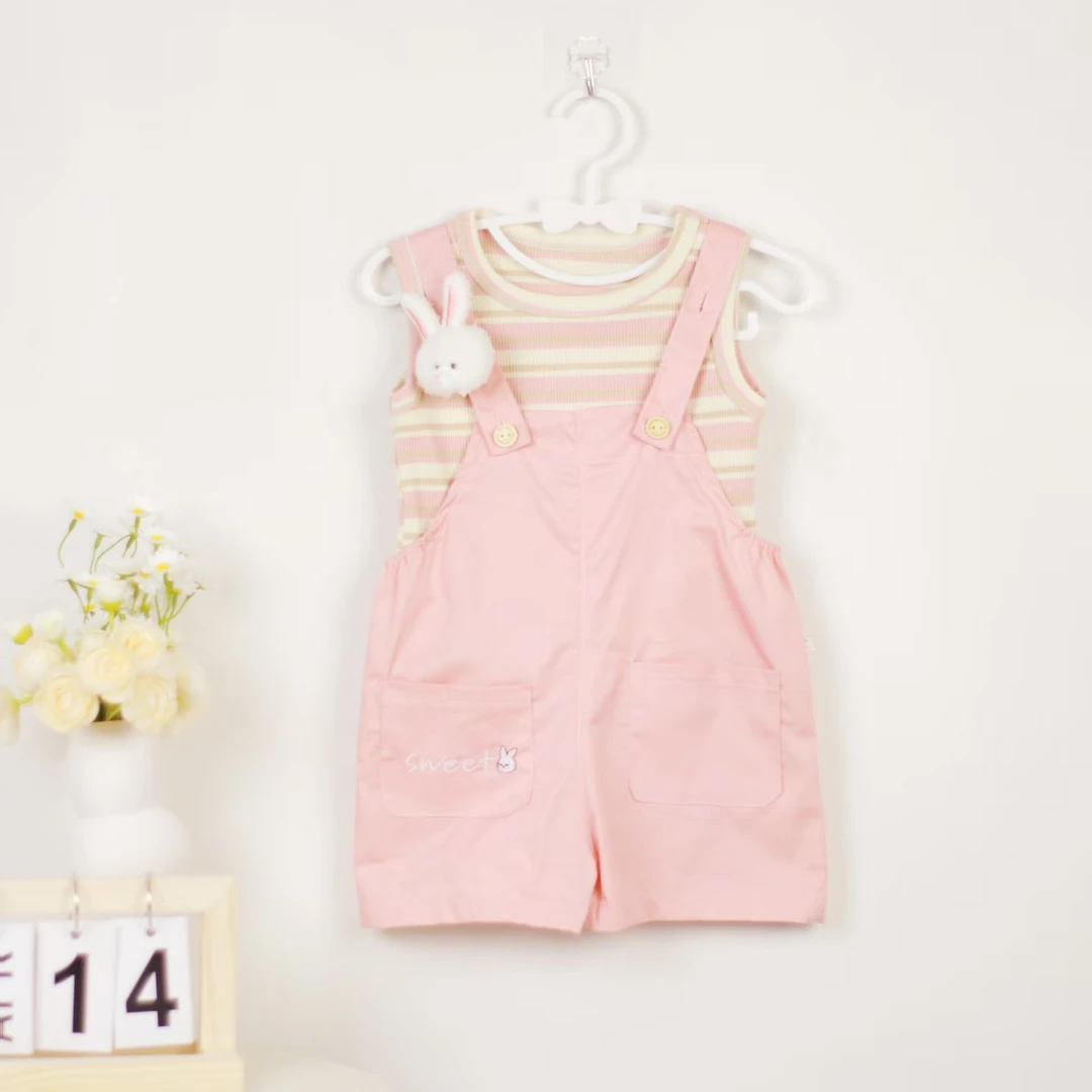 背带裤小童洋气夏装条纹休闲薄款女韩版女宝夏季