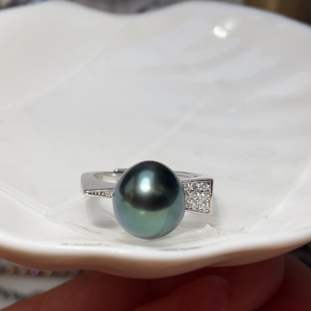 银S925镶嵌戒圈海水珍珠