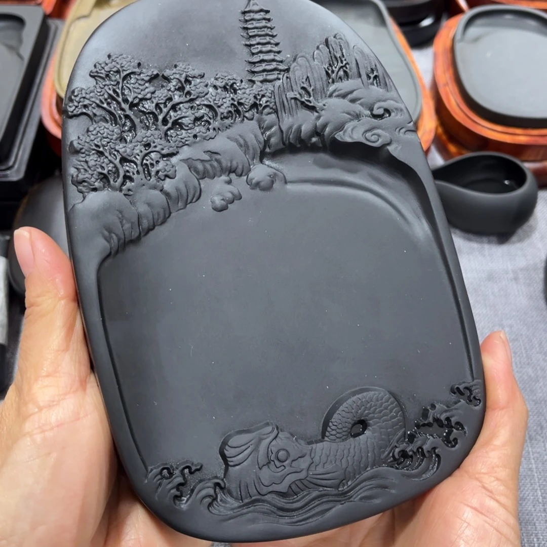 歙砚龙潭坑山水定制砚