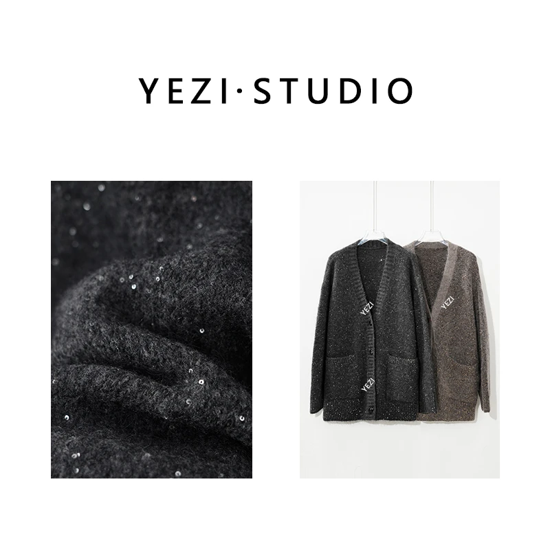 【格雷系】珠片绵羊毛静奢慵懒风马海毛针织开衫25318032