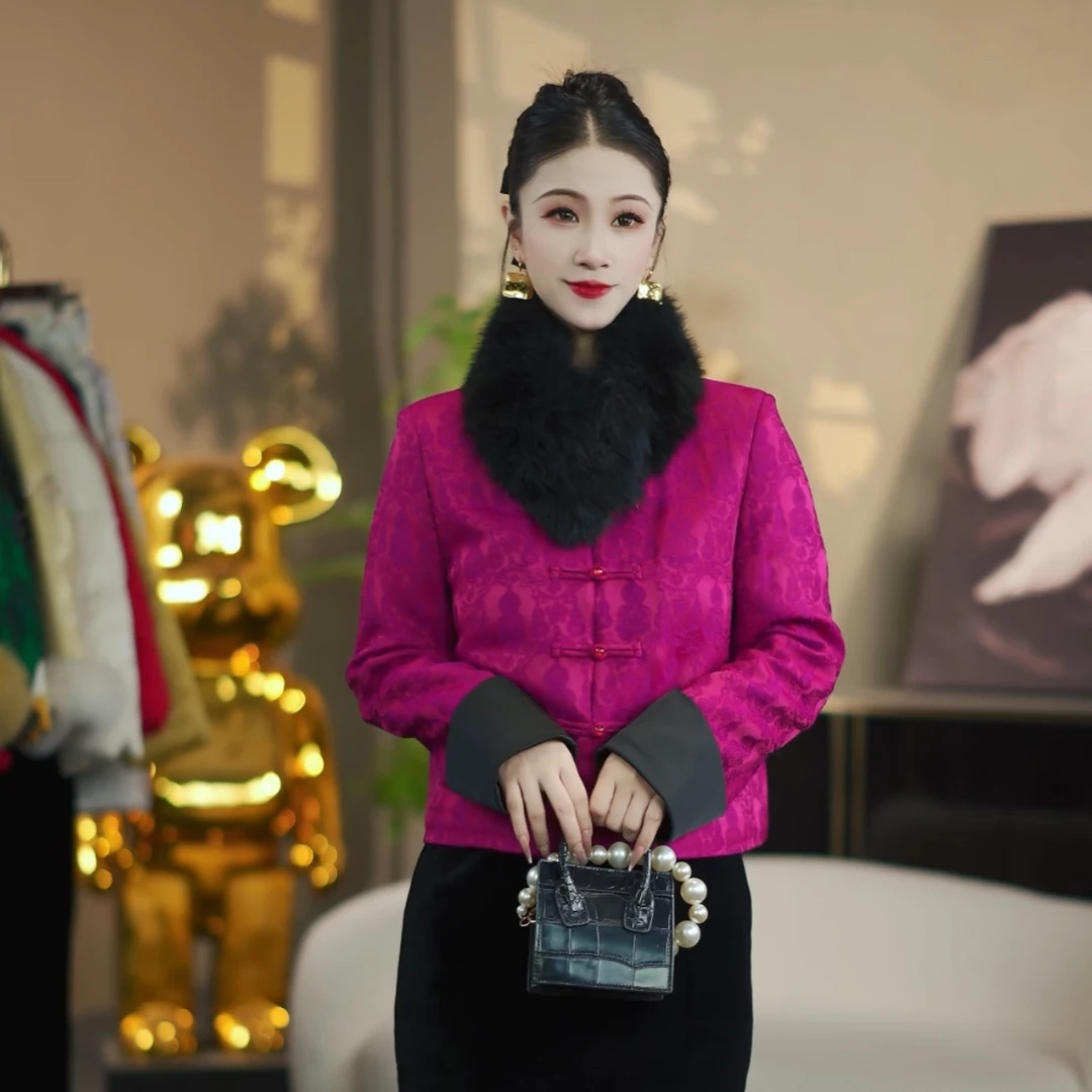 8194-新国潮提花一字扣手袖拼接外套