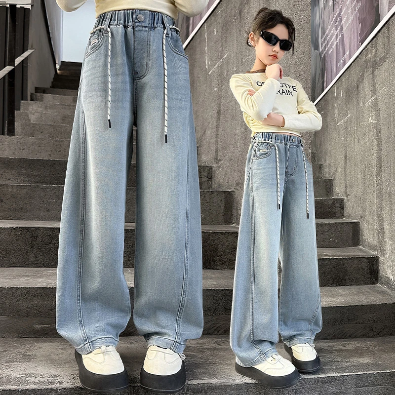 女童弯刀裤洋气春季韩版牛仔裤2025新款儿童时髦春秋大童百搭长裤