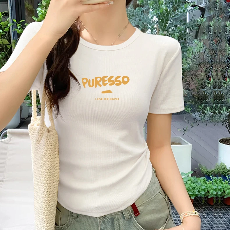 正肩夏季纯棉短袖t恤女修身显瘦收腰褶皱设计感短款辣妹小众收腰