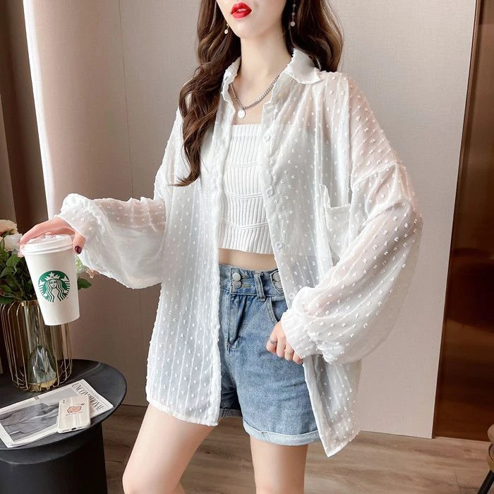 【晴晴家】泡泡凸起防紫外线透气开衫防晒衬衣中长款外套衬衫上衣
