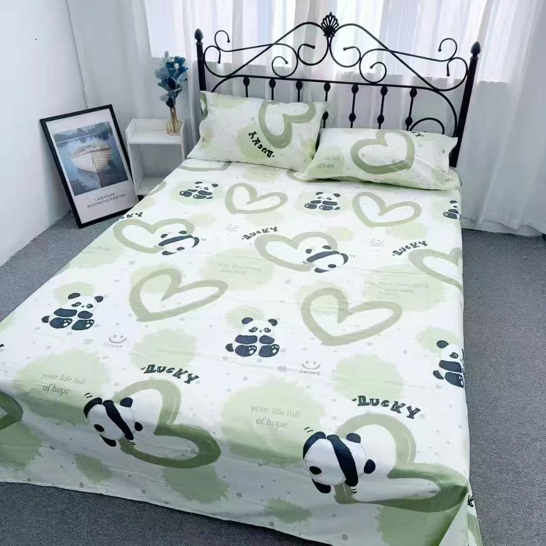 老粗布加厚床单三件套清新简约格子