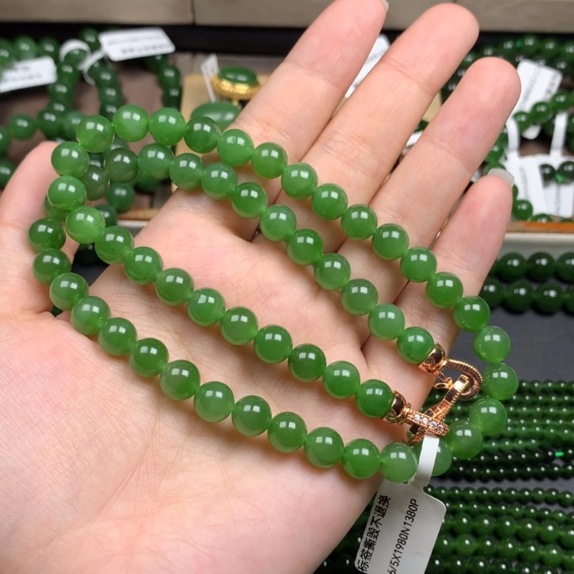 【闪购商品】颈饰未镶嵌和田玉（碧玉）8m冰阳绿无黑