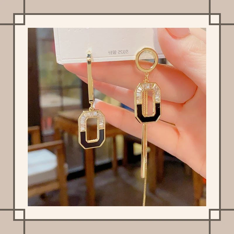 铜合金锆石耳饰 精致法式小众时尚百搭气质长款耳环女简约轻奢轻
