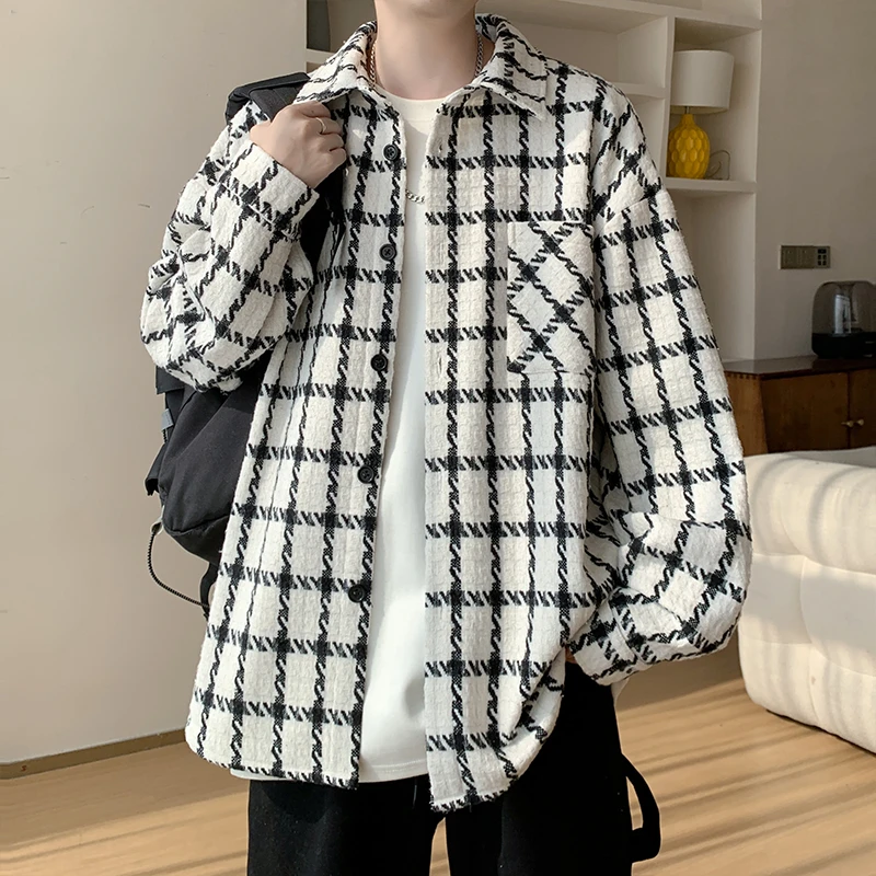 小香风格子外套男秋季新款美式复古痞帅夹克潮流高级感上衣