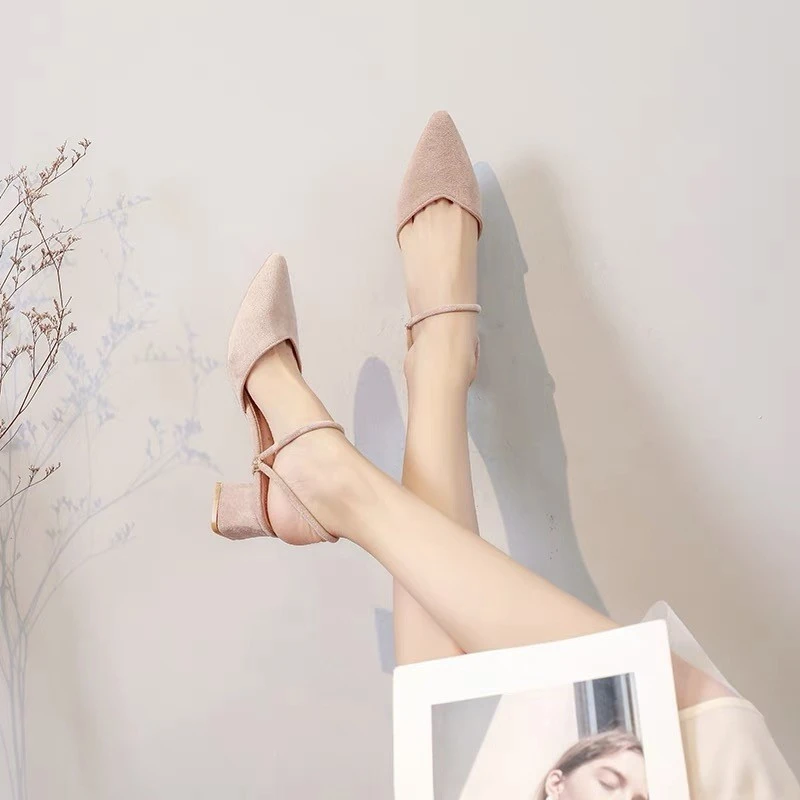 真软皮两穿凉鞋女夏款外穿气质高跟鞋小个子百搭粗跟包半拖单鞋