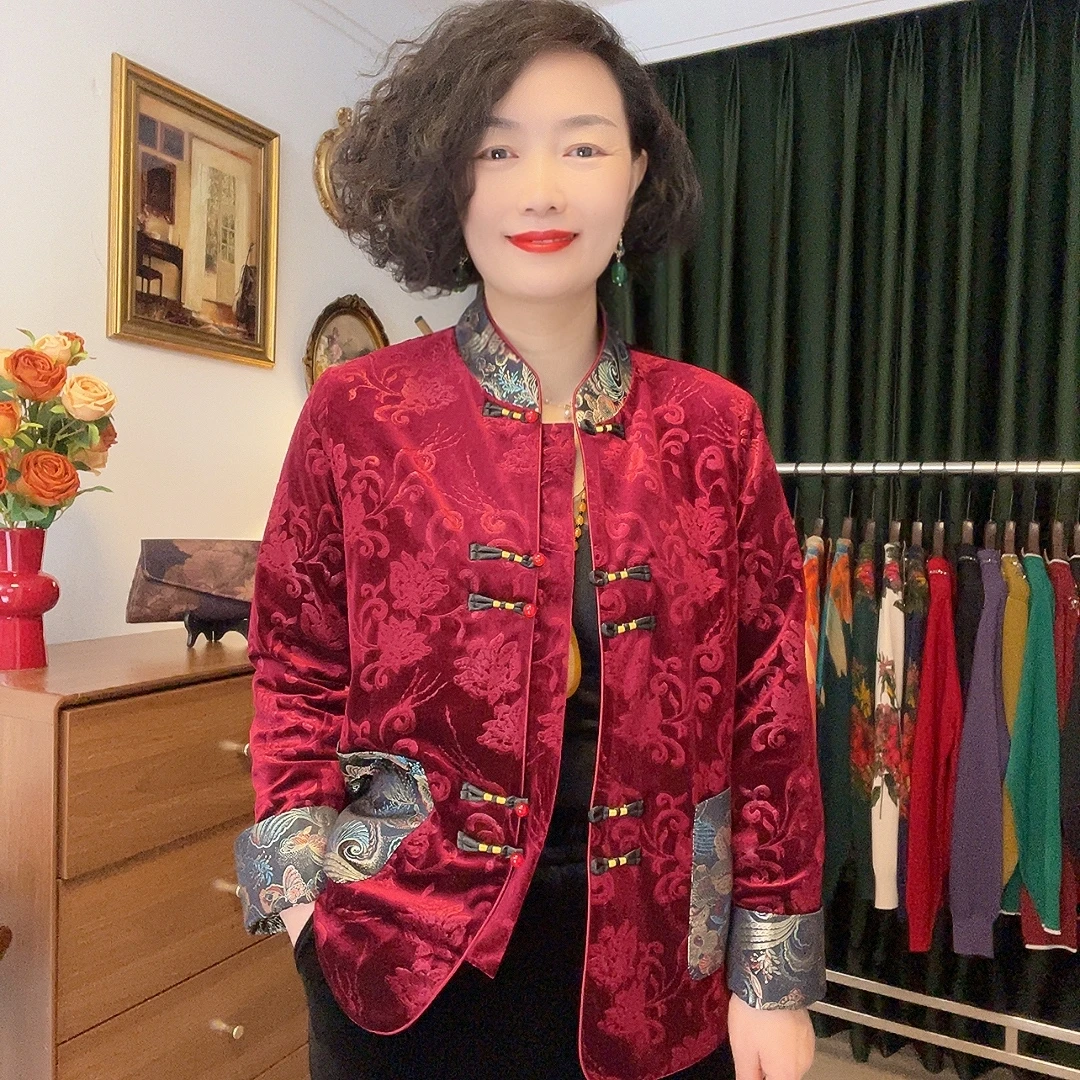 【红鹭加棉外套】新中式盘扣拼接加厚外套加棉