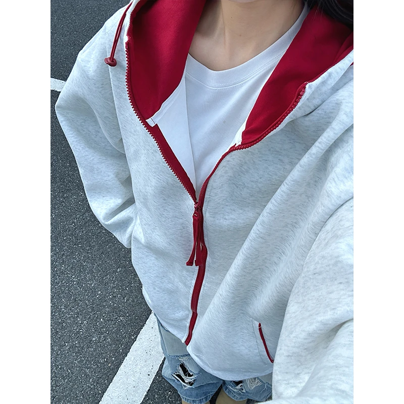 美式vibe连帽卫衣男款秋季小众设计感拼接外套cleanfit情侣上衣潮