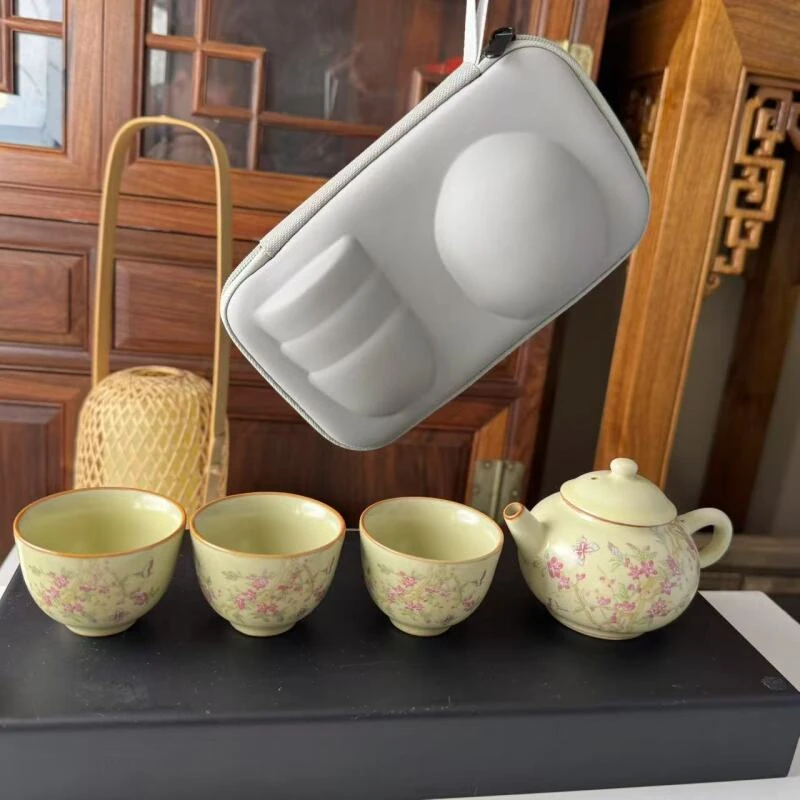 B403紫藤花一壶三杯旅行手工茶具套装泡茶壶家用泡茶器