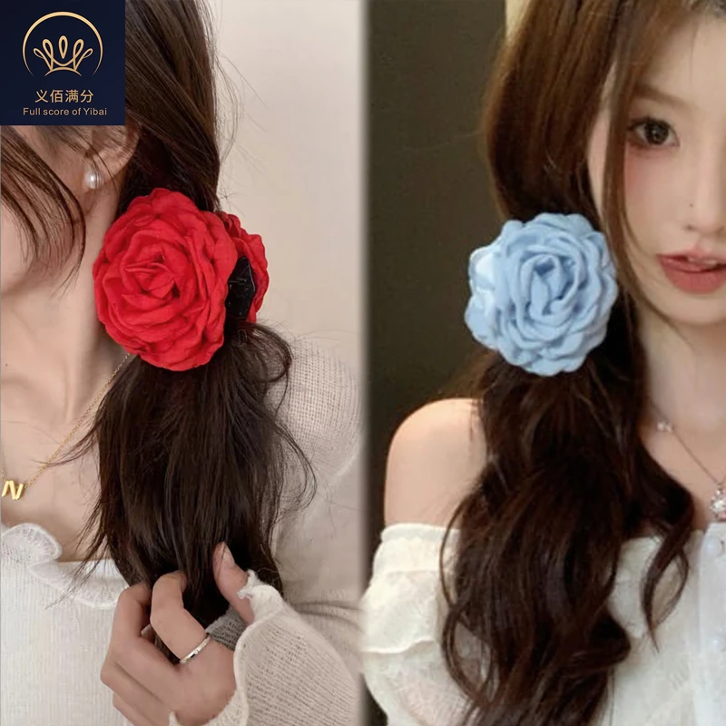 义佰满分网红玫瑰花朵布艺抓夹超仙浪漫百搭发饰鲨鱼盘发夹子头饰