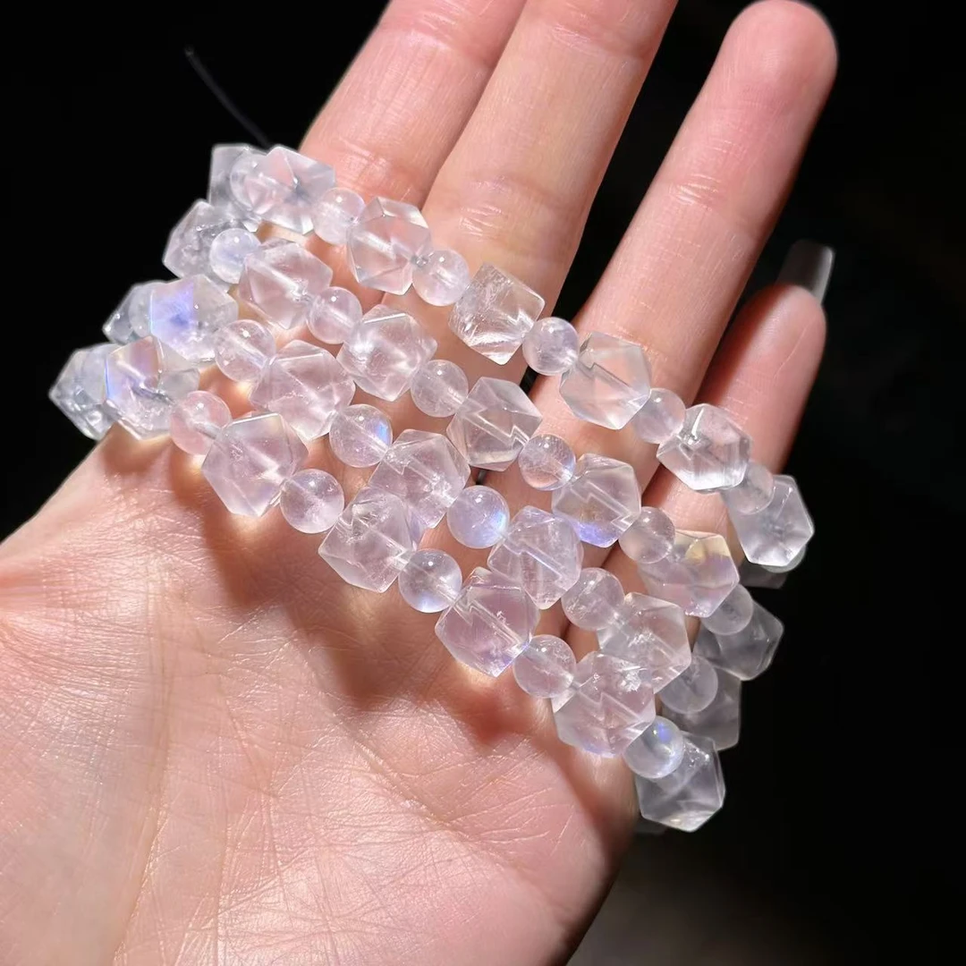 SJ0479 月光石刻 面手链 多样性发其一