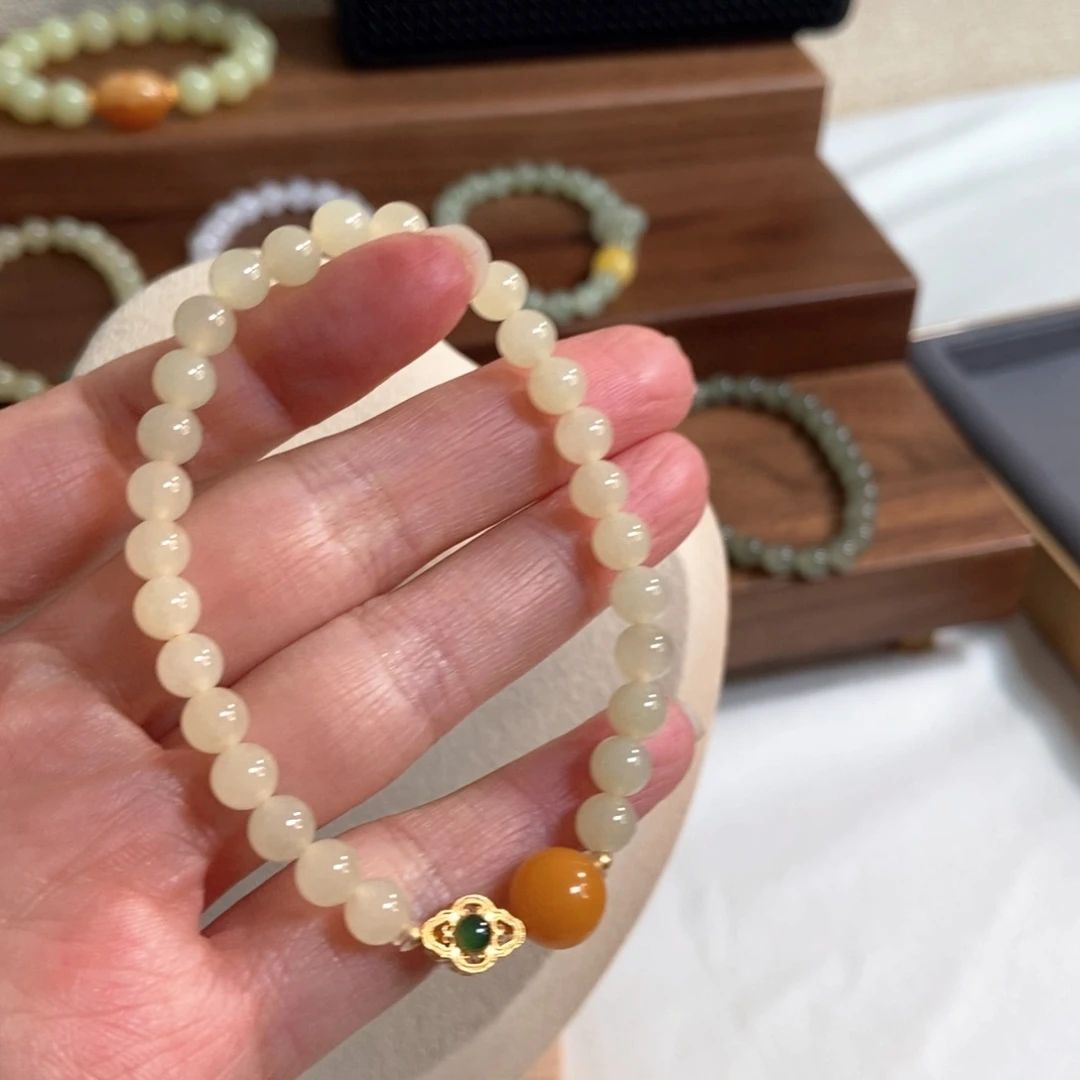 和田玉手链银S925镶嵌福利6mm黄口