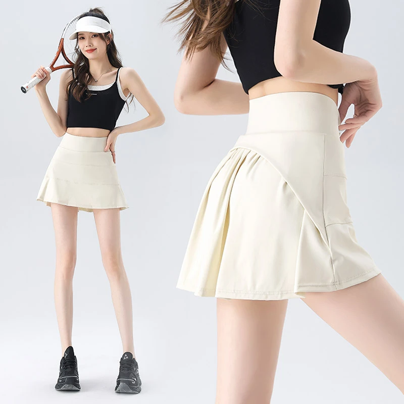 冰丝速干运动短裙女夏2025新款白色防走光健身瑜伽网球包臀a字裙