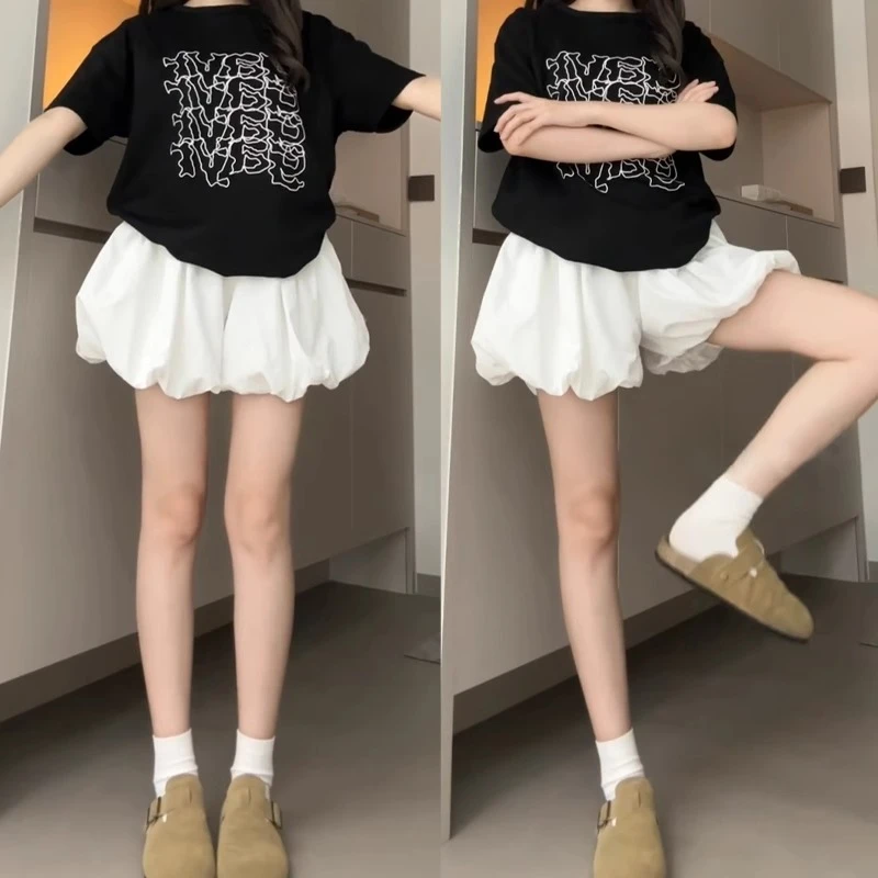 白色花苞短裤女夏季薄2025新款高腰遮肉显瘦休闲云朵泡泡a字裙裤