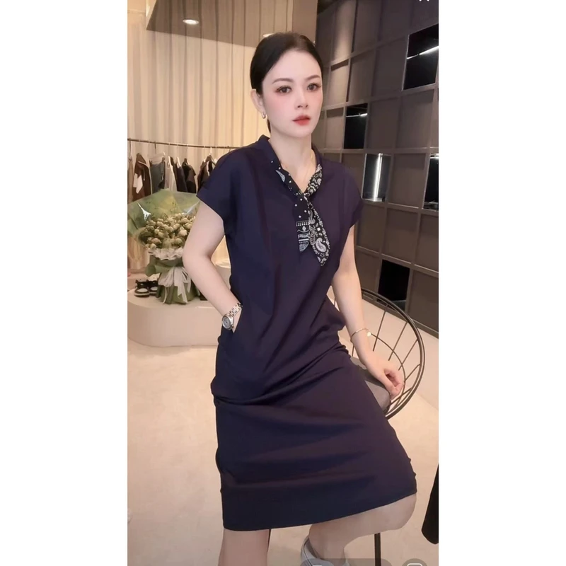 《有运费险》20248夏款圆领设计感时尚百搭休闲连衣裙显瘦上衣女