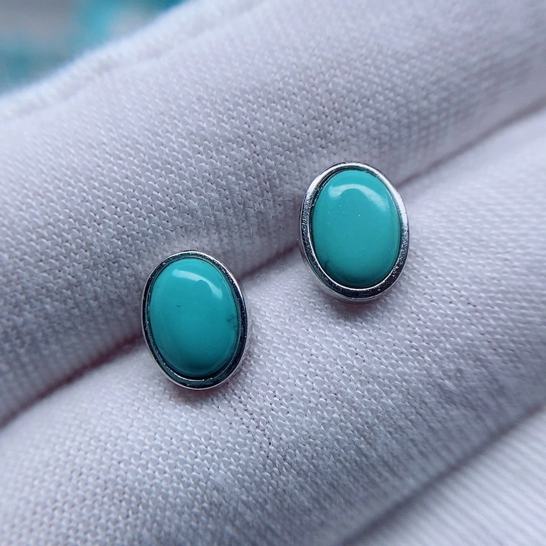 绿松石耳钉银S925镶嵌