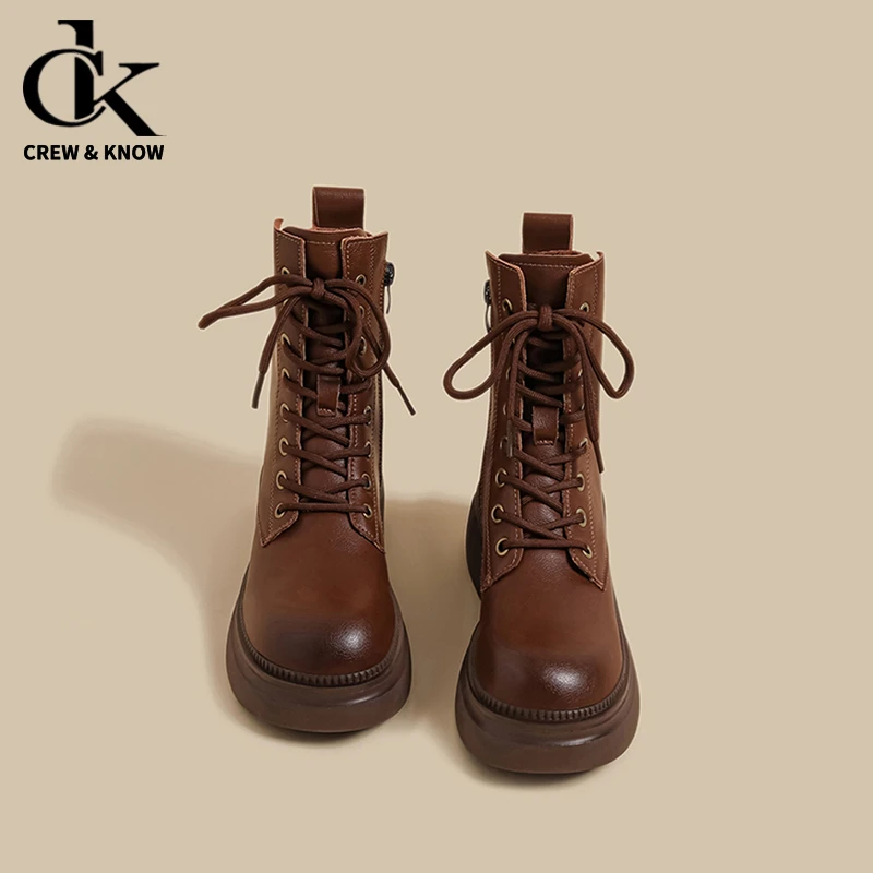 【C·K专柜正品】韩系仙女温柔美搭棕色马丁靴女2025秋冬厚底复古系