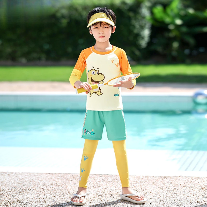 儿童泳衣男童夏季长袖防晒游泳衣2025新款分体中大童男孩温泉泳装