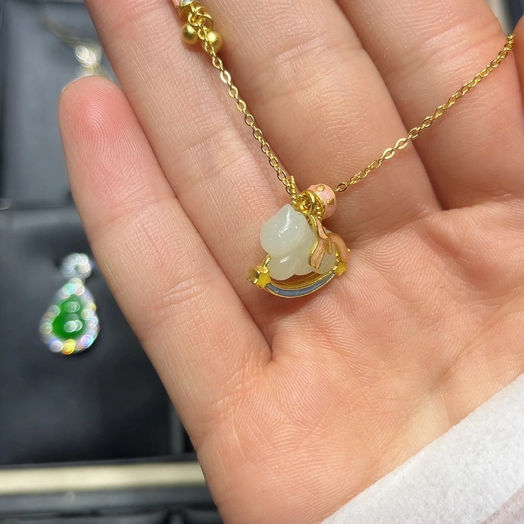 镜***音和田玉银S925镶嵌颈饰不退不换