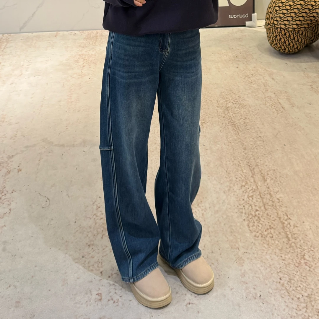 宿慕SUMU 时尚加绒加厚弯刀牛仔裤11-4冬季新款舒适牛仔长裤22502